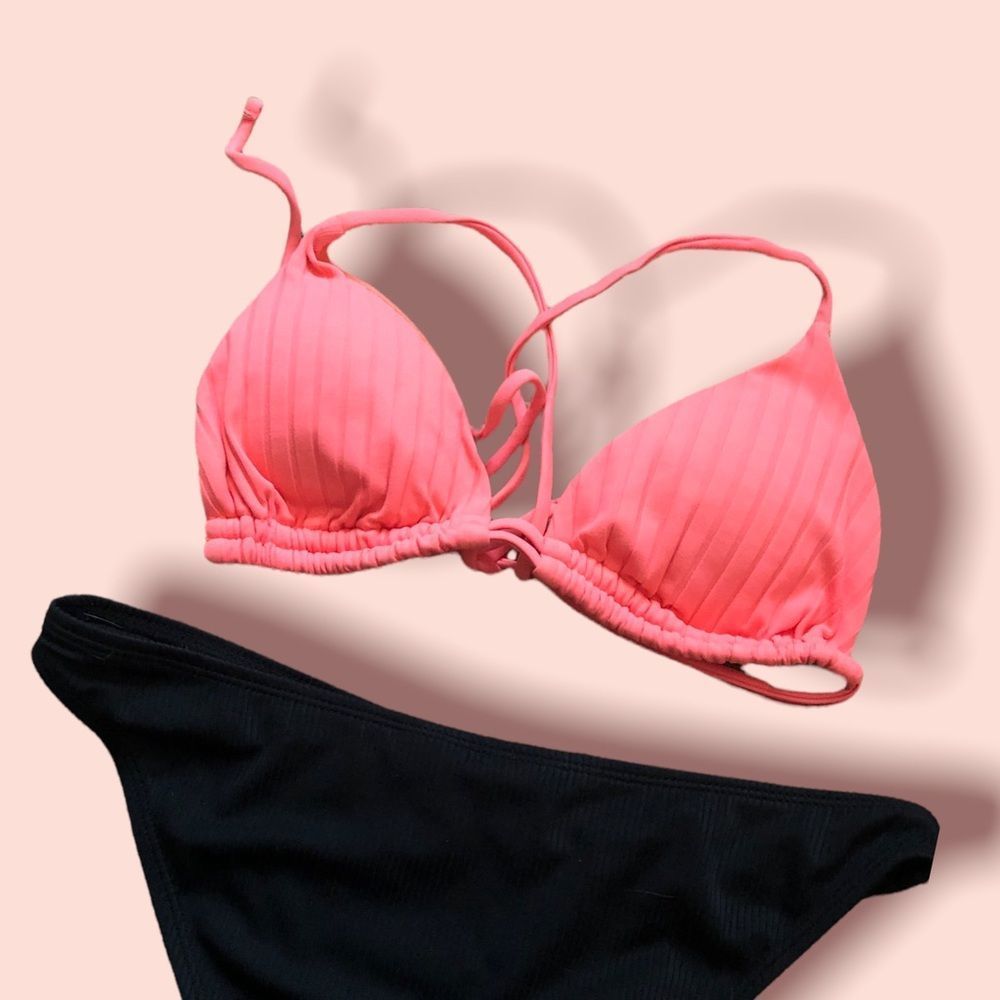 Pink And Black Bikini Set